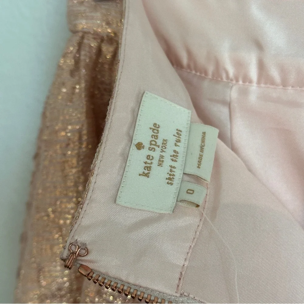 NWT Kate Spade New York Aimee Mini Skirt in Metallic Rose Gold Blush | Size 0